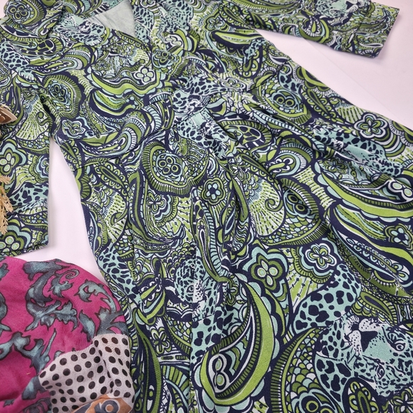Lilly Pulitzer Green Paisley Silk Dress Sz 2 - Picture 7 of 10